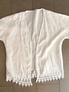 Terzo Millennio White 100% Linen open-front Kimono cardigan-One Size